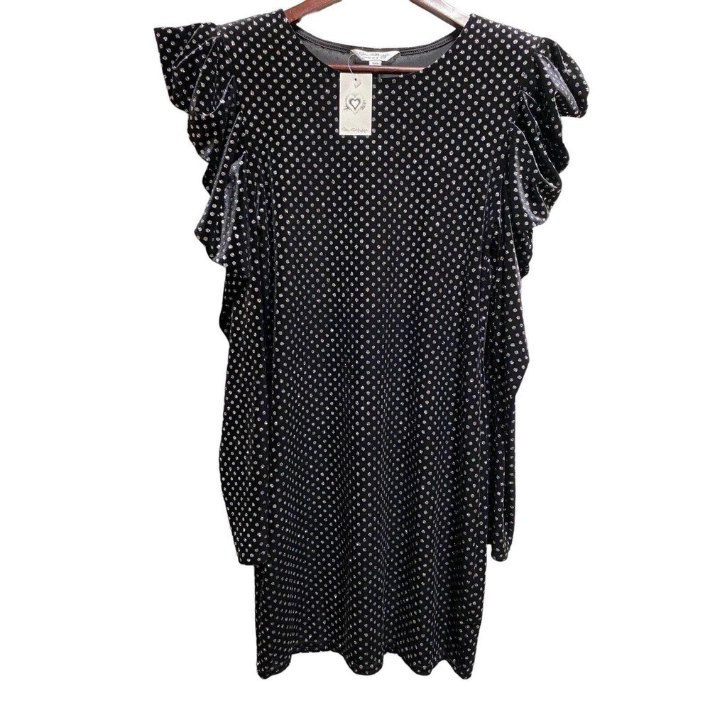 Glittering Silver Dots On Black‎ W/Leg Of Mutton Sleeves By Miss Selfridge SZ 10